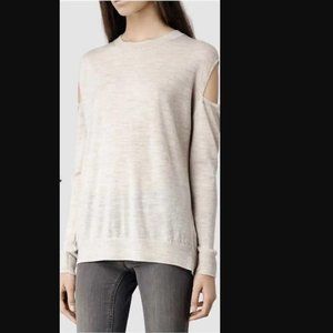 All Saints Elion Sweater Merino Wool Cut Out Shoulder Knit Sweater Size Medium